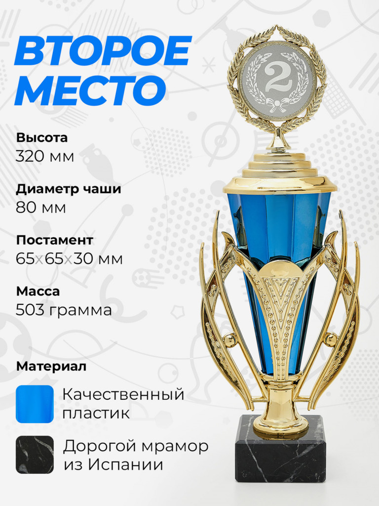 Кубок для награждения за 2 место синего цвета