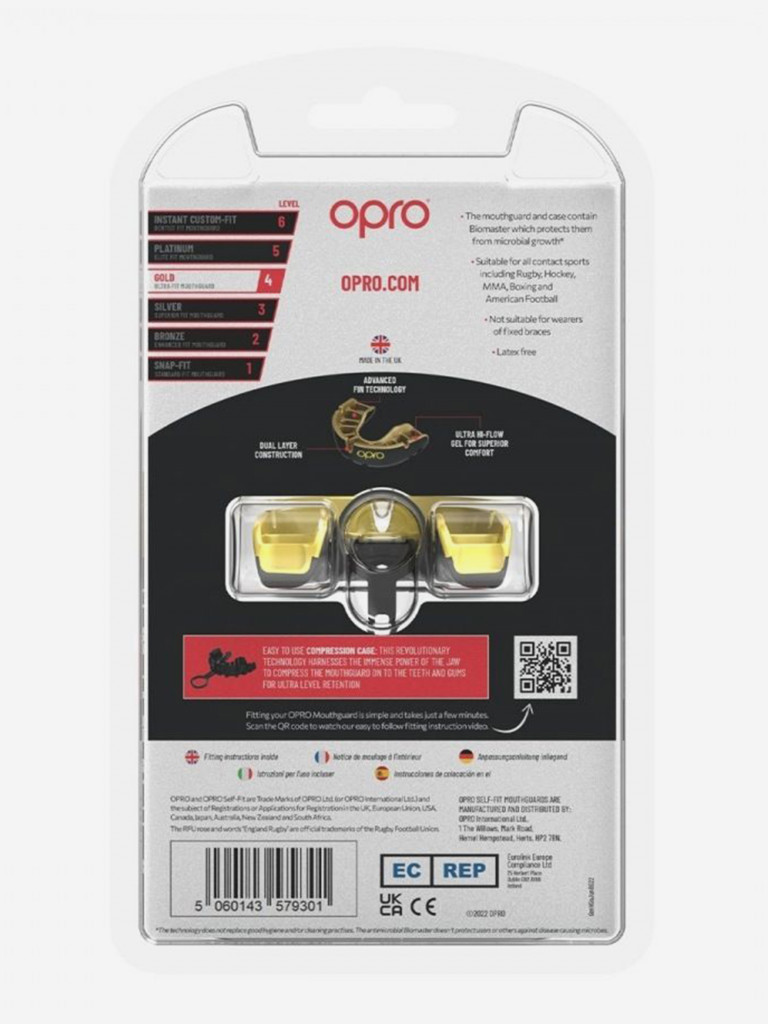 Детская боксерская капа, спортивная для защиты зубов OPRO Self-Fit Gold - Black/Gold