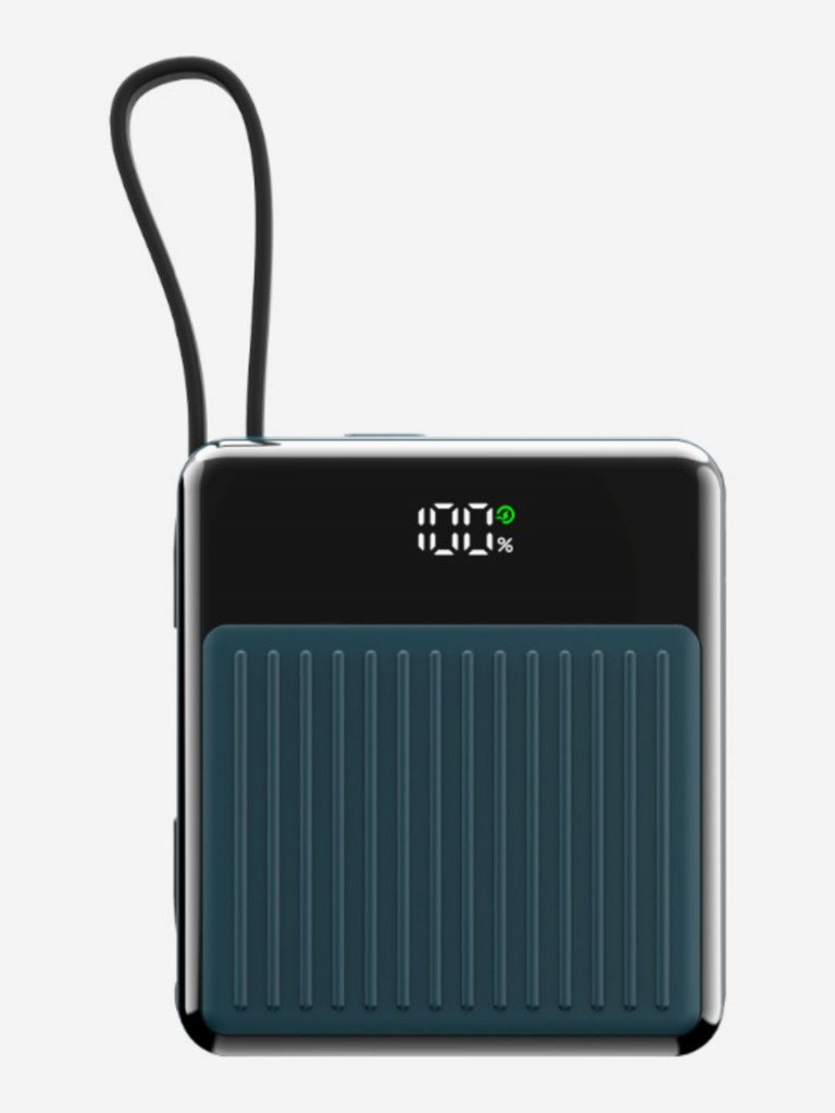 Мощный беспроводной блок питания KEEPHONE Potrable / Повербанк с кабелем Type-C и lightning / Быстрая зарядка 10000 мАч — Синий