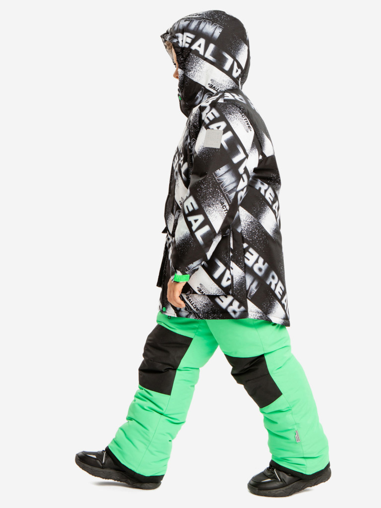 Пальто зимнее непромокаемое с капюшоном и вшитыми бретелями мультицвет для мальчика Button Blue