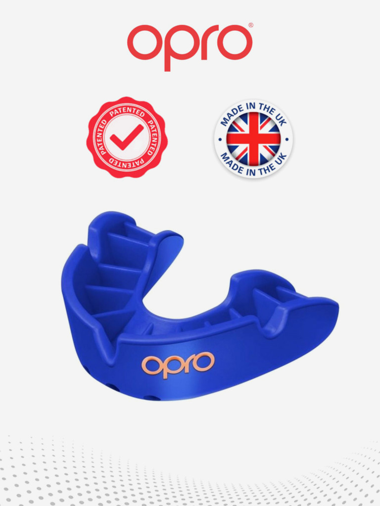 Боксерская капа взрослая, спортивная, защитная для зубов OPRO Self-Fit Bronze - Blue