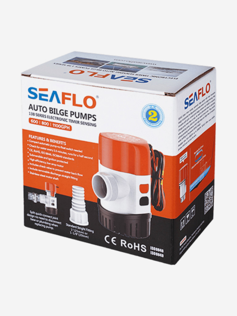 Помпа водооткачивающая автоматическая SeaFlo трюмная, 24V, 1100 галлон/час, патрубок 25/29 мм