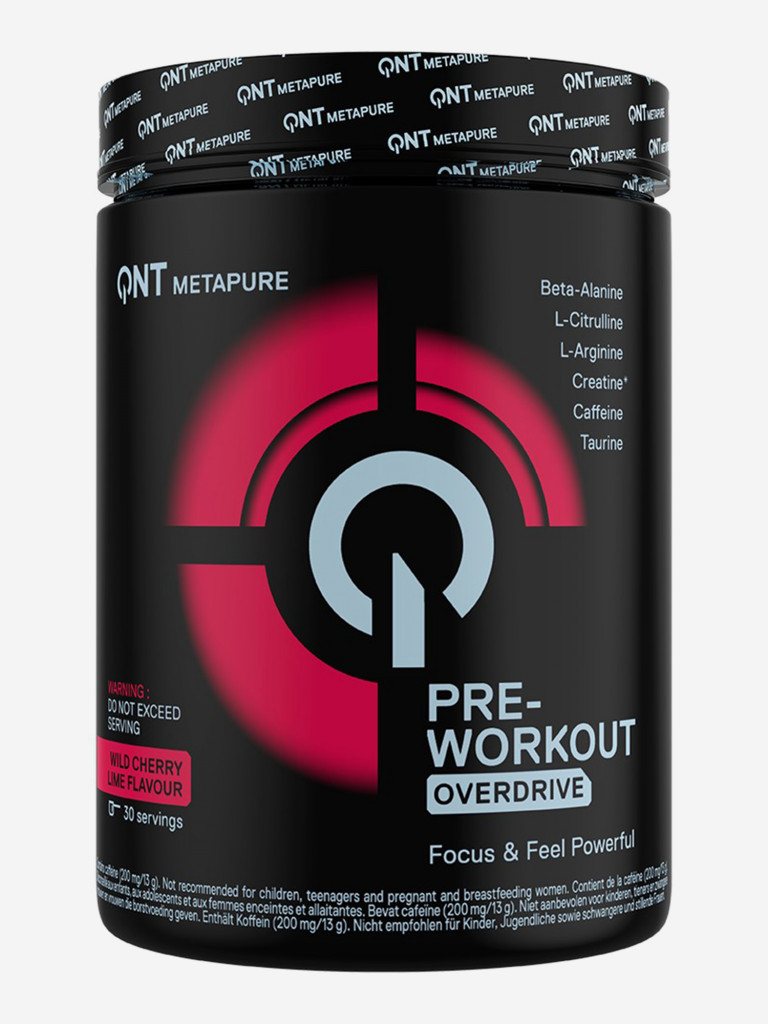 Предтренировочный комплекс, Креатин, Бета Аланин, QNT Metapure Pre-Workout Overdrive 390г, Вишня-Лимон.