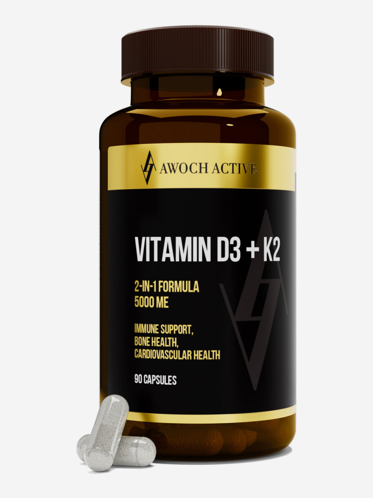 Биологически активная добавка к пище VITAMIN D3 + K2 5000 МЕ 90 капсул TM  AWOCHACTIVE черный цвет — купить за 527 руб., отзывы в интернет-магазине  Спортмастер