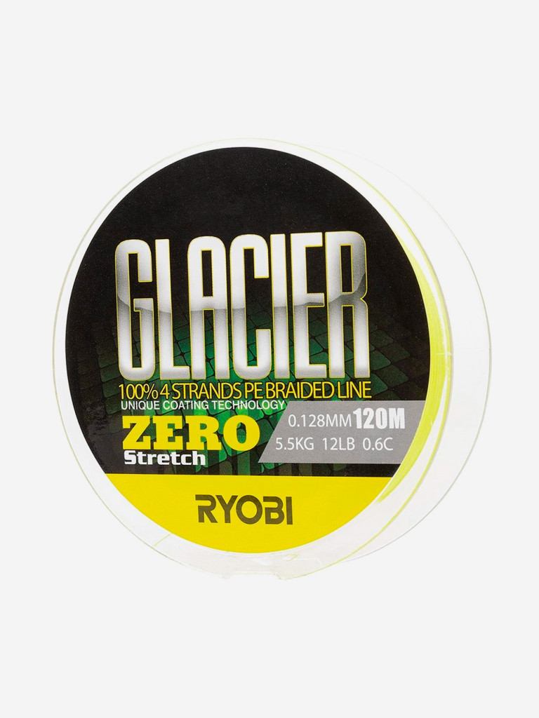 Шнур плетеный для рыбалки Ryobi GLACLER ZERO 120м, 0,128мм, 5,5кг, желтый