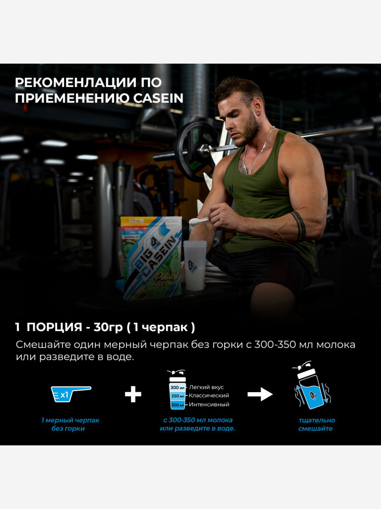 Казеин BIGSNT BIG CASEIN, мицеллярный для набора мышечной массы / 840 грамм, Сникерс