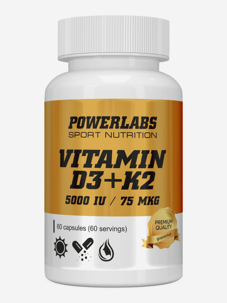 Powerlabs, Витамин D3 + K2, 5000 IU, 75 мкг, 60 капсул