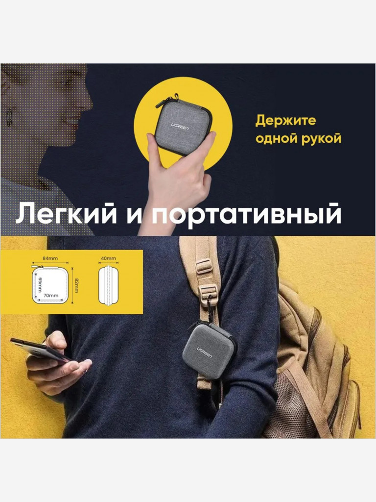 Чехол для наушников, кабеля, зарядного устройства UGREEN LP128 (70 577). Цвет: серый