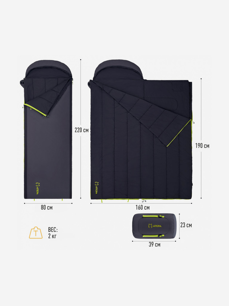 Спальный мешок KingCamp 2101 ROCKY 520L -4°С 230х90, -4°C, черный/графитовый правый