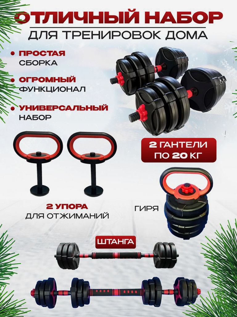 Гантели разборные KingFit набор 40 кг цвет красный