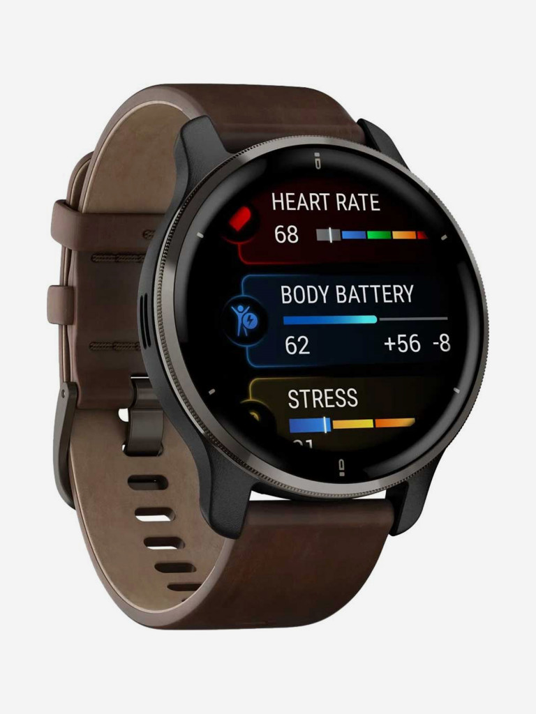 Спортивные наручные часы Garmin Venu 2 Plus Black Slate, Leather