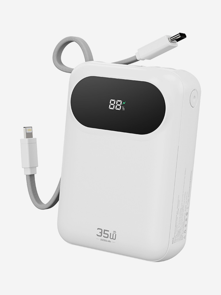 Внешний аккумулятор карманный ROCK Y11 Mini Series Power Bank with Cable 20000mAh 35w белый