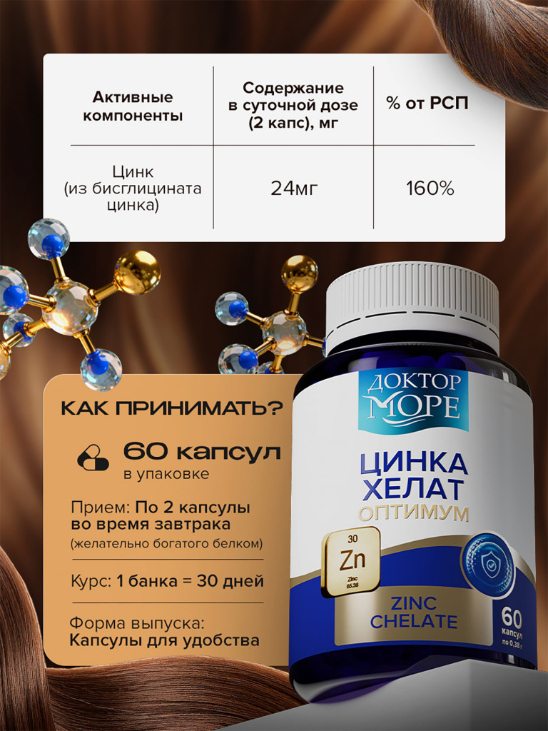 Цинк Хелат БАД, 60 капсул