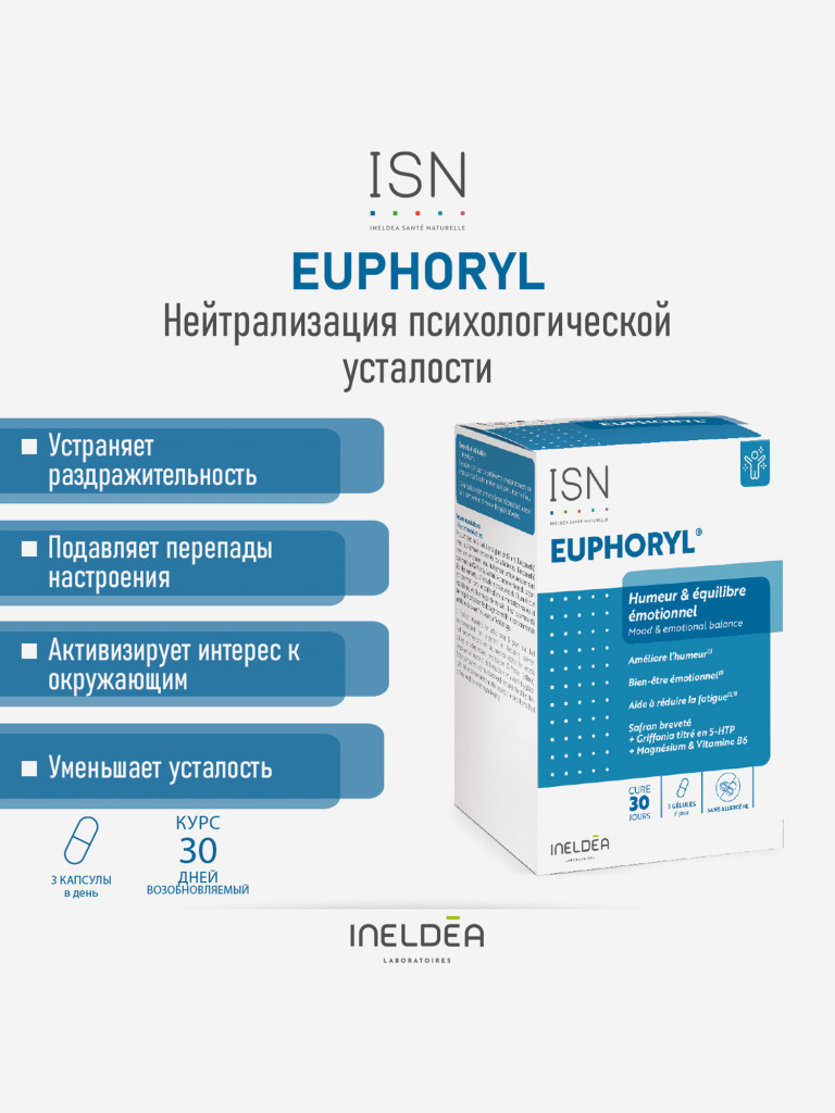 ISN Эйфорил / Euphoryl (капсулы массой 472,97 мг), 90 капсул