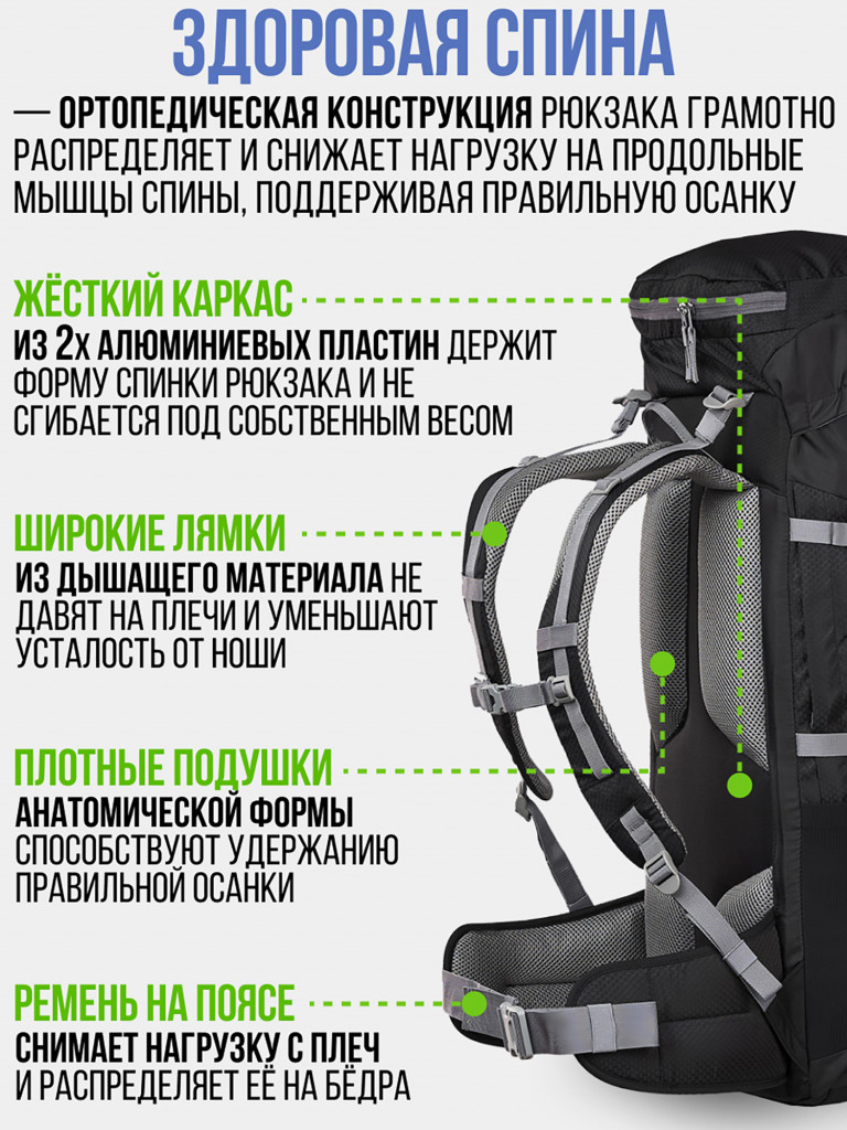 Рюкзак туристический Trek Planet Denali 65, черный