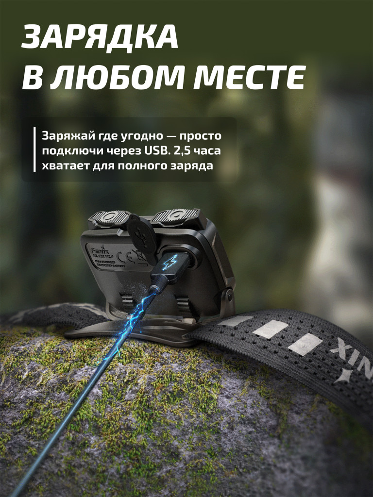 Фонарь Fenix налобный HL12R V2.0 фиолетовый 500 люмен