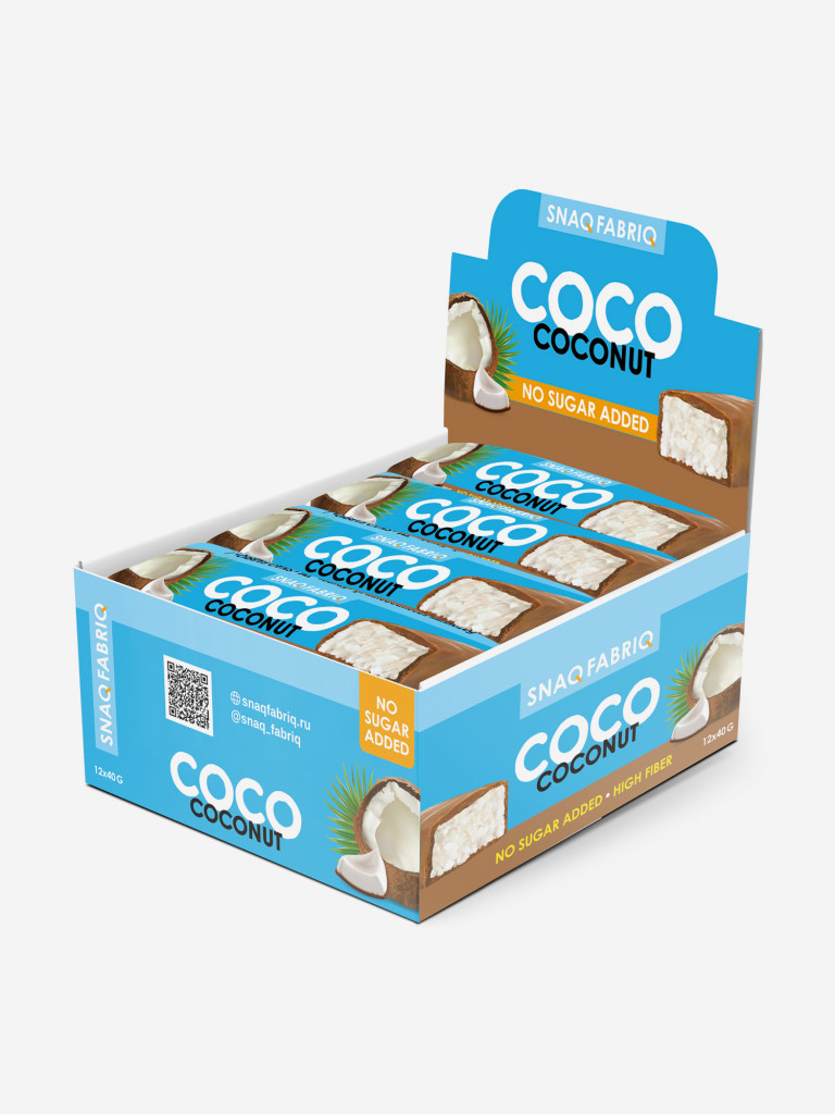 Кокосовые батончики 12 шт. Snaq Fabriq в шоколаде "COCO" со вкусом "Кокос", 40г. х 12шт.