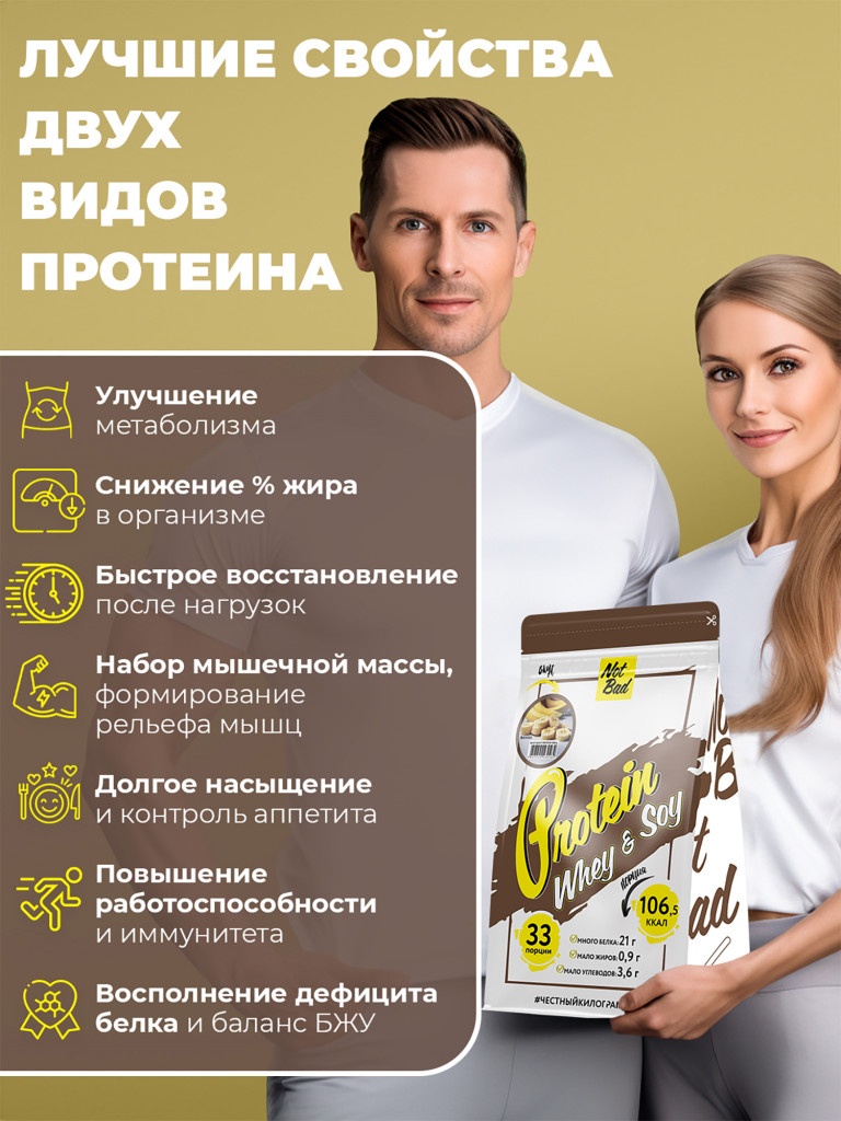 Протеин комплексный с соевым белком, NotBad Whey & Soy, 1000 г, Ваниль