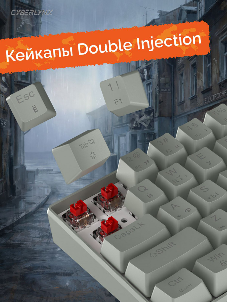 Игровая механическая проводная клавиатура CYBERLYNX H61K Grey, серая