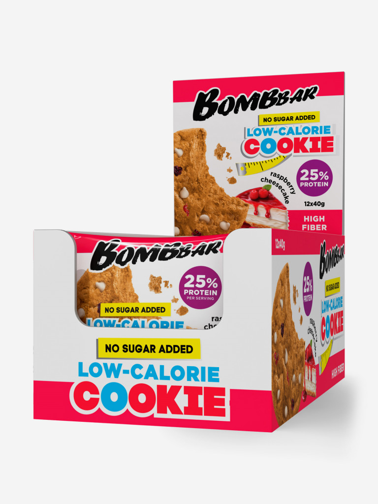 Низкокалорийное печенье 12 шт. Bombbar со вкусом "Малиновый чизкейк", 40г. х 12шт.