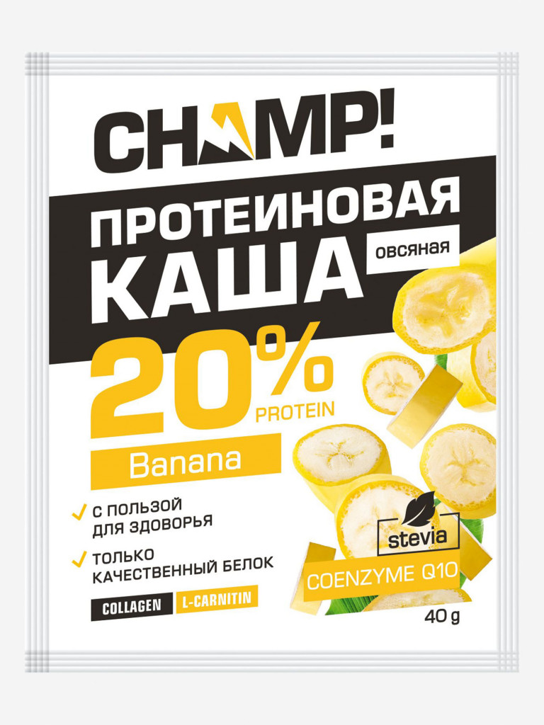 Каша протеиновая овсяная Champ! Леовит банановая с коэнзимом Q10. 10  пакетов по 40г. Белый цвет — купить за 699 руб. со скидкой 17 %, отзывы в  интернет-магазине Спортмастер