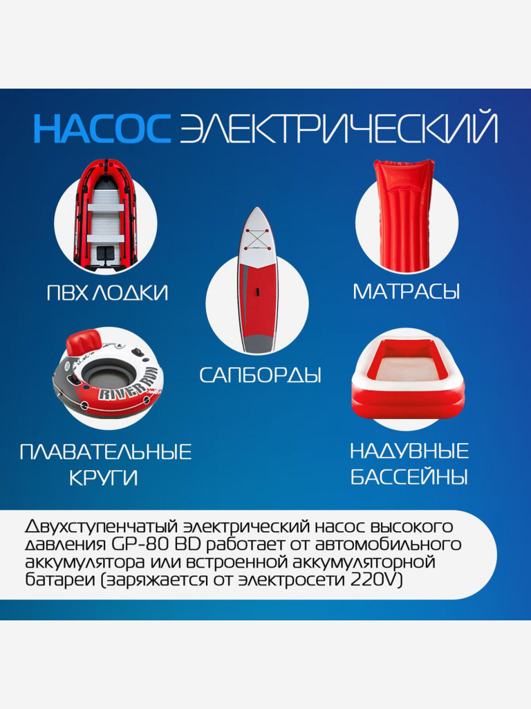 Электрический насос Marlin GP-80 BD, насос для лодок пвх, сапбордов, матрасов, бассейнов