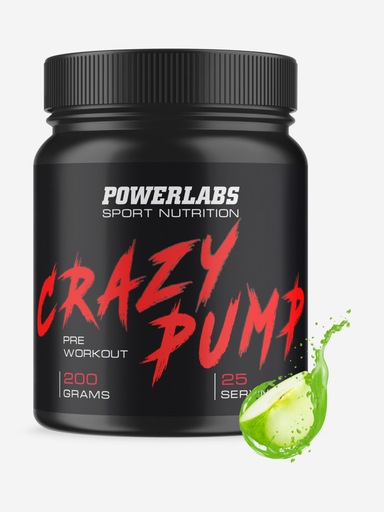 Предтренировочный комплекс CRAZY PUMP, Powerlabs, 200 г, яблоко
