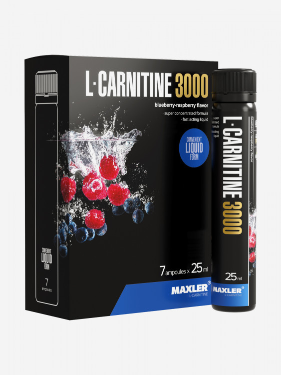 Л-карнитин жидкий Maxler, 3000 мг на порцию, 7 туб по 25 мл - Черника-малина