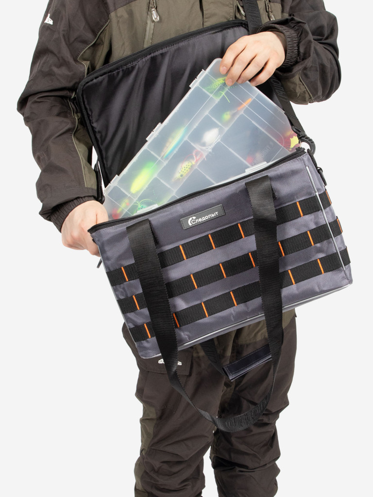 Сумка рыболовная Следопыт Base Lure Bag XL, 38х26х25 см, цвет серый + 5 коробок Luno.