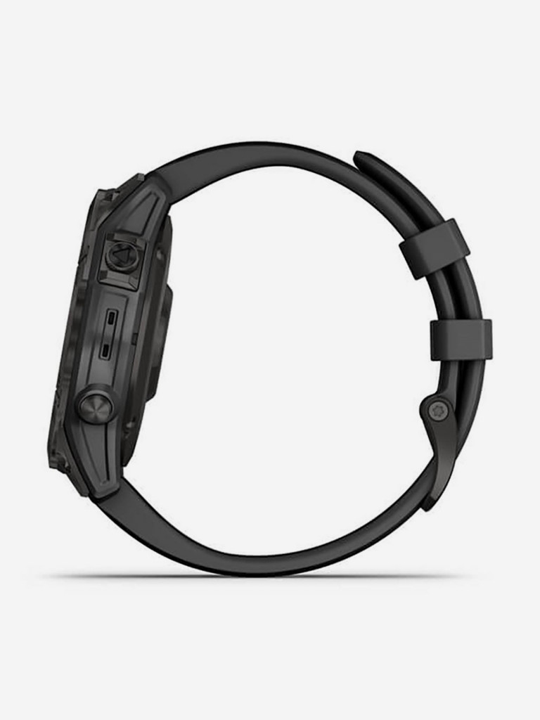 Спортивные титановые наручные часы Garmin Fenix 7 Sapphire Solar Carbon Gray DLC Titanium с силиконовым ремешком