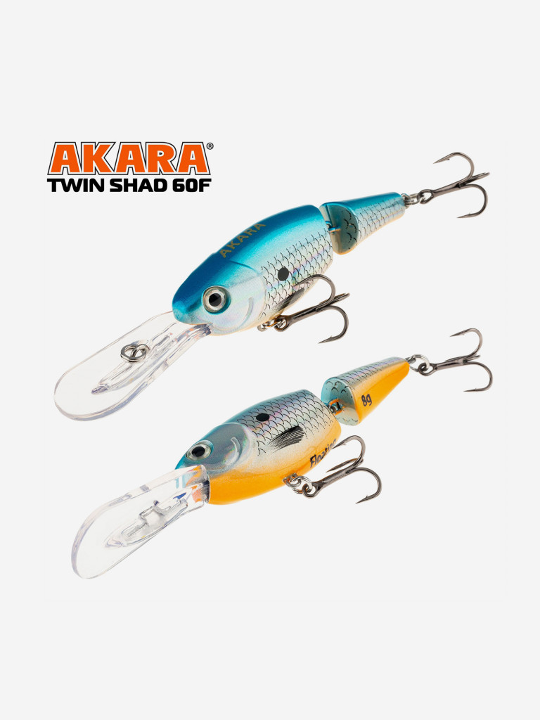 Воблер Akara Twin Shad 60F плавающий для троллинга на щуку, судака, сома, окуня 8гр A12