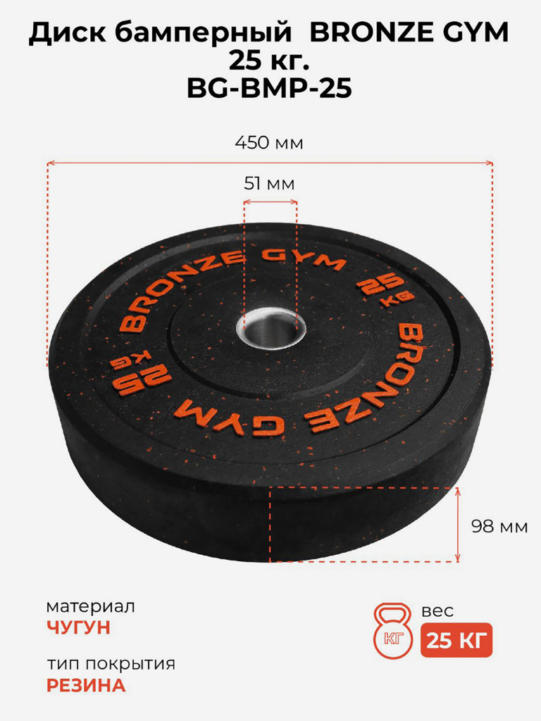 Диск для штанги бамперный BRONZE GYM 25 кг