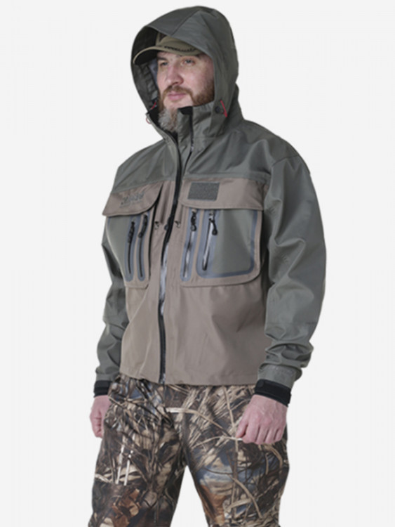 Куртка забродная Alaskan River Master темно-оливковый/серый для рыбалки и охоты