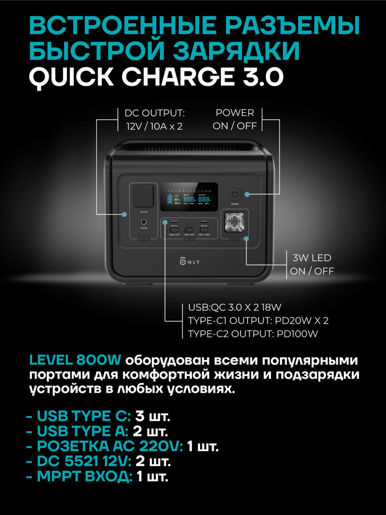 Портативная электростанция ONLY Level 800 Вт 160000 емкость