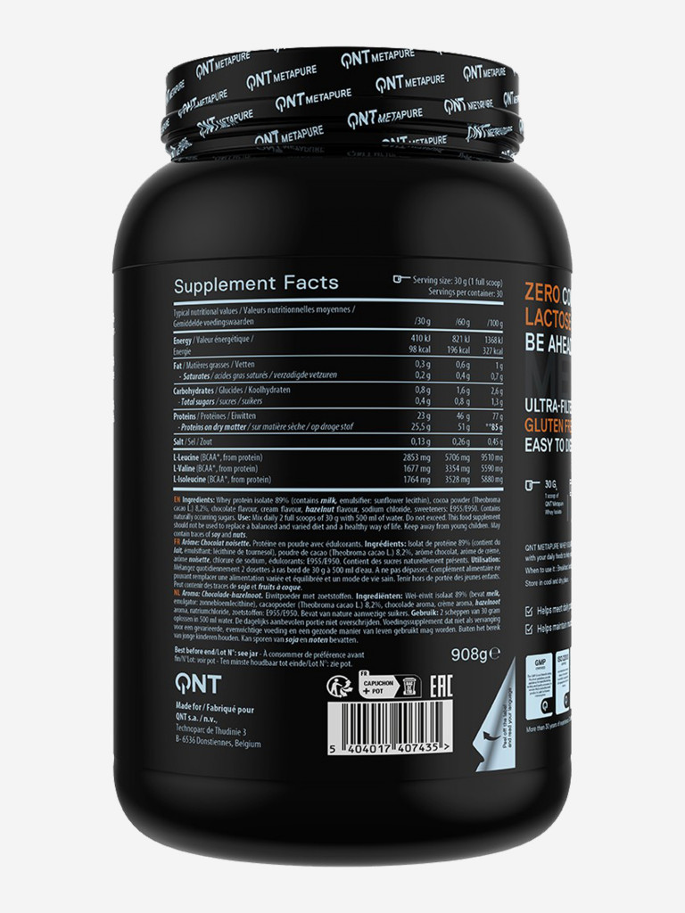 Изолят сывороточного протеина без лактозы QNT Metapure Whey Isolate Zero 908g Choco Hazelnut
