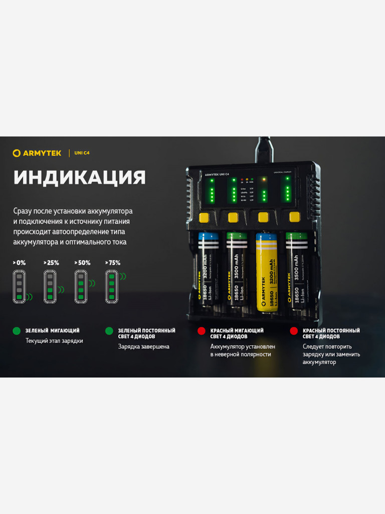 Зарядное устройство 4-х канальное Armytek Uni C4