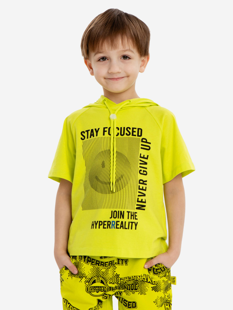 Футболка с капюшоном и принтом салатовая для мальчика Button Blue