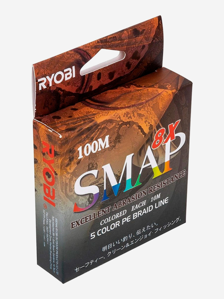 Шнур плетеный для рыбалки Ryobi SMAP PE8X, 100м, 0,205мм, 10кг, мультиколор