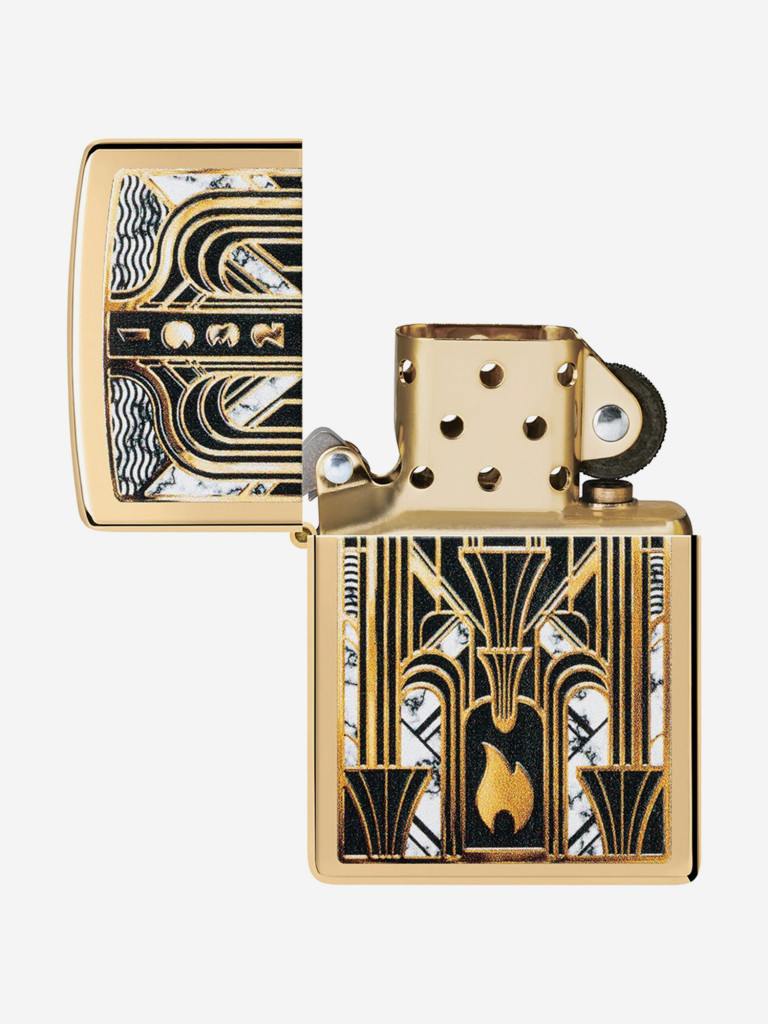Зажигалка бензиновая ветроустойчивая Zippo Art Deco Flame High Polish Bras