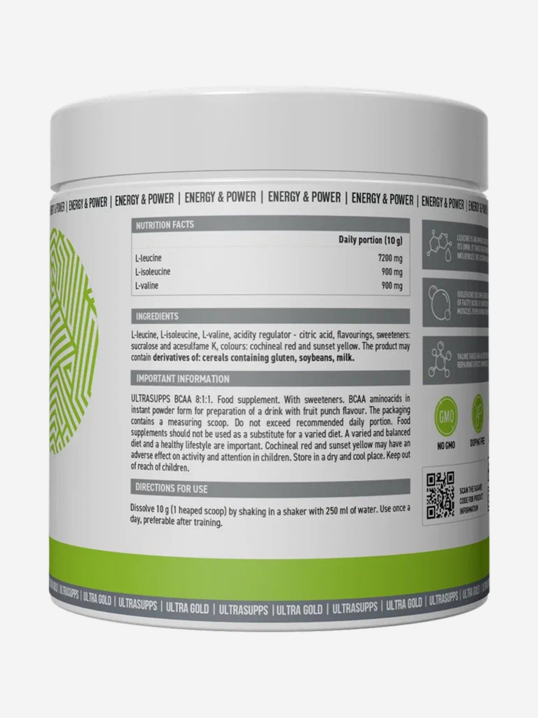 Аминокислоты BCAA 8:1:1 Ultrasupps Ultra Gold "Фруктовый пунш", 300 г