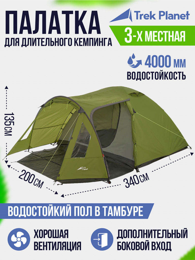 Трехместная двухслойная туристическая палатка Trek Planet Avola 3