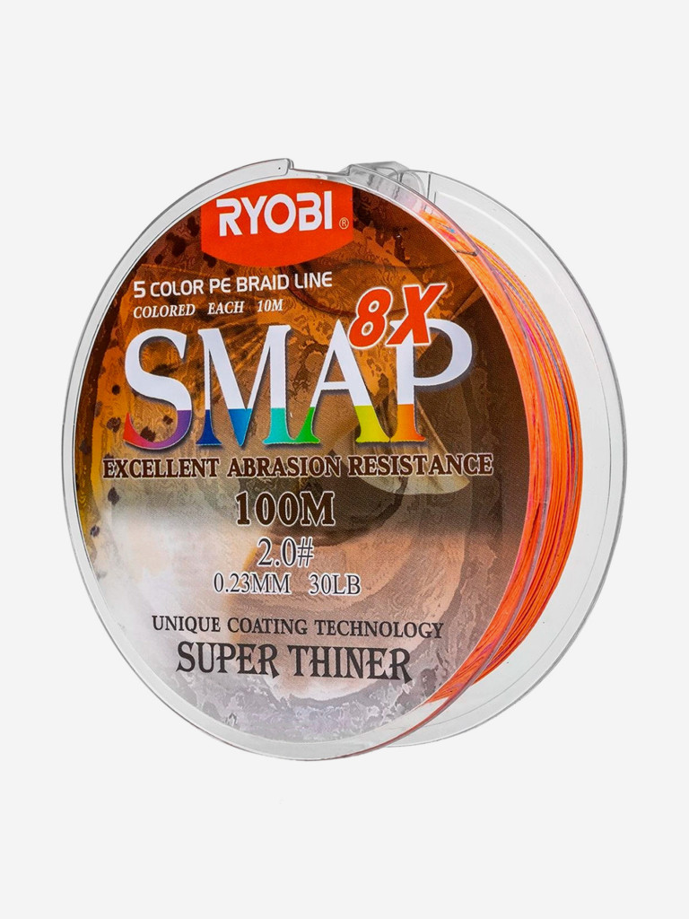 Шнур плетеный для рыбалки Ryobi SMAP PE8X, 100м, 0,235мм, 14кг, мультиколор