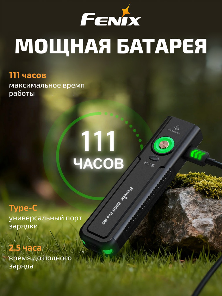 Фонарь Fenix многофункциональный E06R Pro RG зеленый 1600 люмен