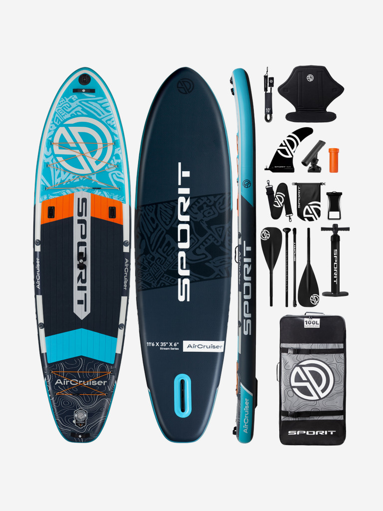 Надувная двухслойная SUP-доска SPORIT AIR CRUISER BLUE GREY PRO, 11'6" 351*86*15 см, сапборд