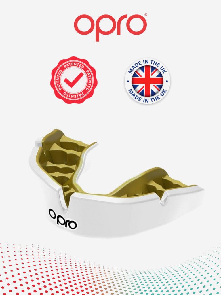 Боксерская капа взрослая, спортивная, защитная для зубов OPRO Instant Custom-Fit - White/Gold