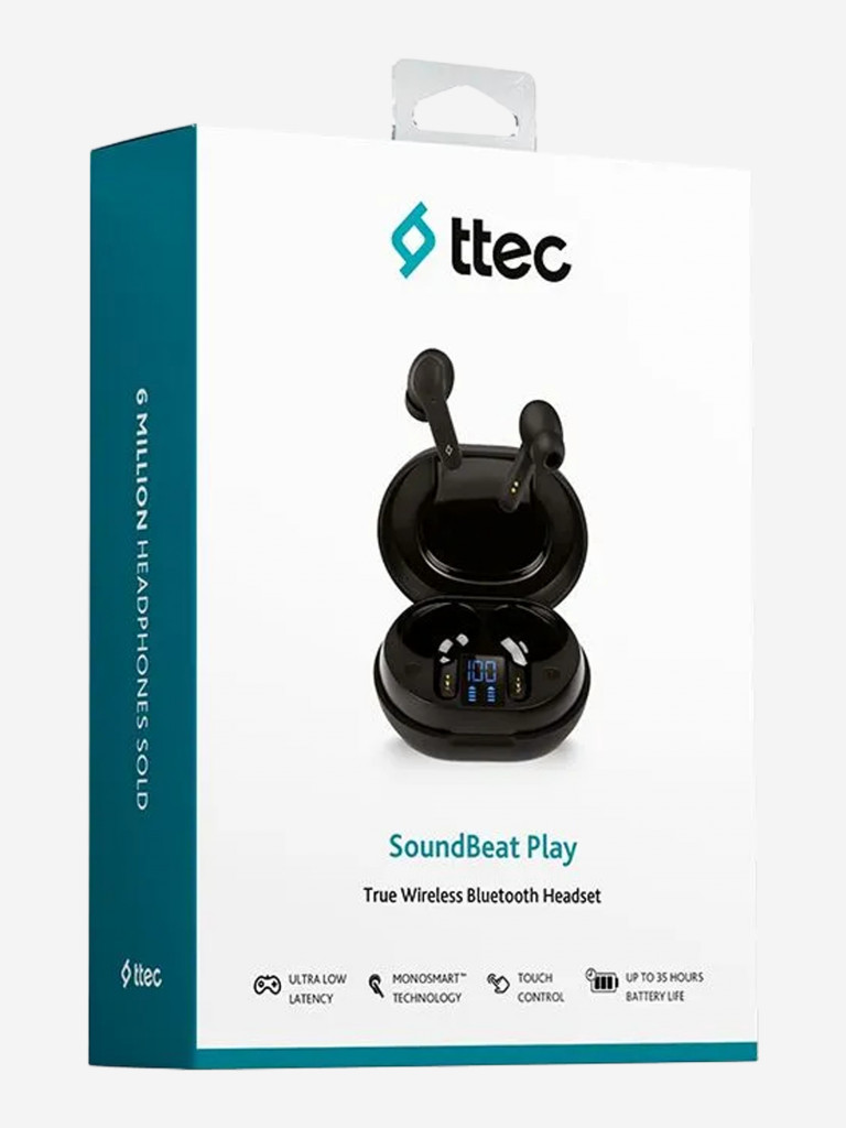 Беспроводная Bluetooth-гарнитура TTEC SoundBeat Play TWS Bluetooth Headset. Цвет: черный