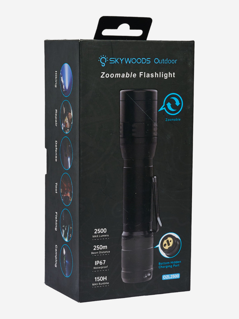 Фонарь ручной Skywoods WILD, 2500 люмен, Zoom-фокусировка, IP67
