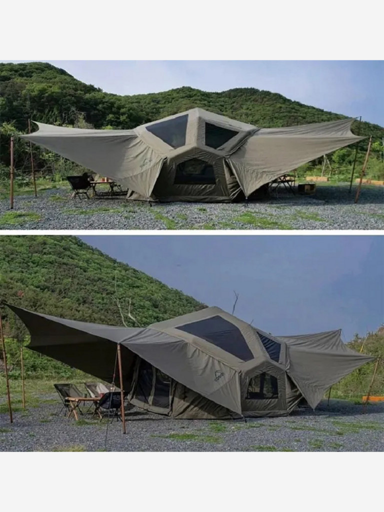 Надувная палатка Coody BESTONA Army Green, 380×380×275 см, 2–4 человека, 2 входа, 2 навеса