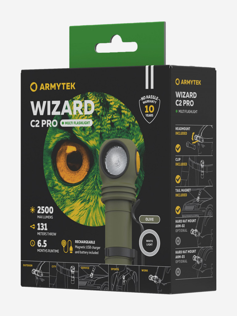 Фонарь налобный Armytek Wizard C2 Pro Magnet USB, холодный свет