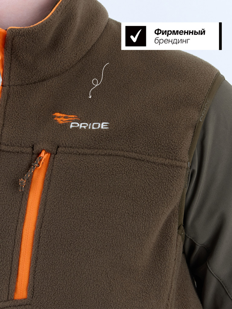 Флисовый жилет для охоты и рыбалки Кольт PRIDE, демисезонный, хаки